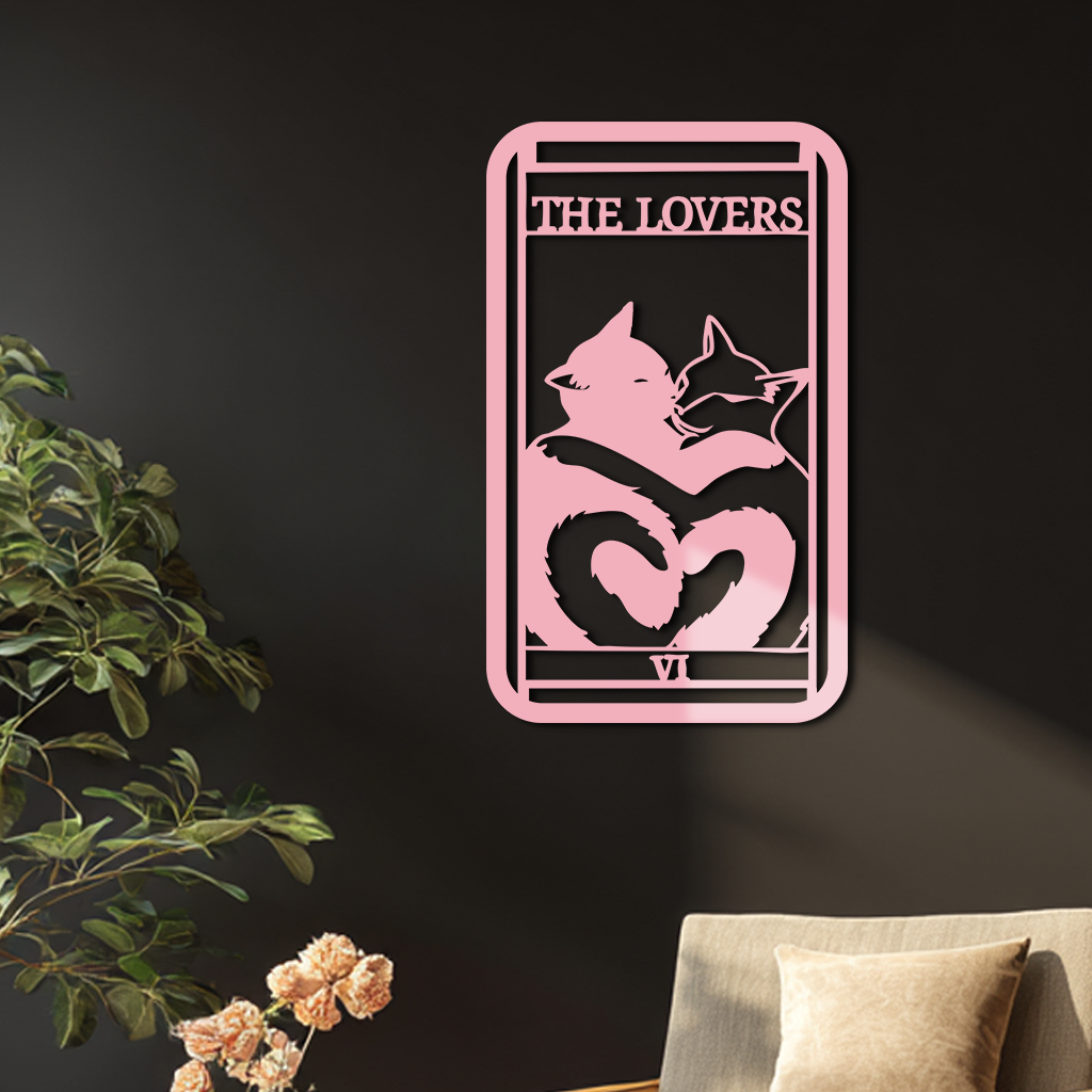 The Lovers Cat Tarot Card Metal Wall Art – Romantic Cat Silhouette Design - KAFGP071