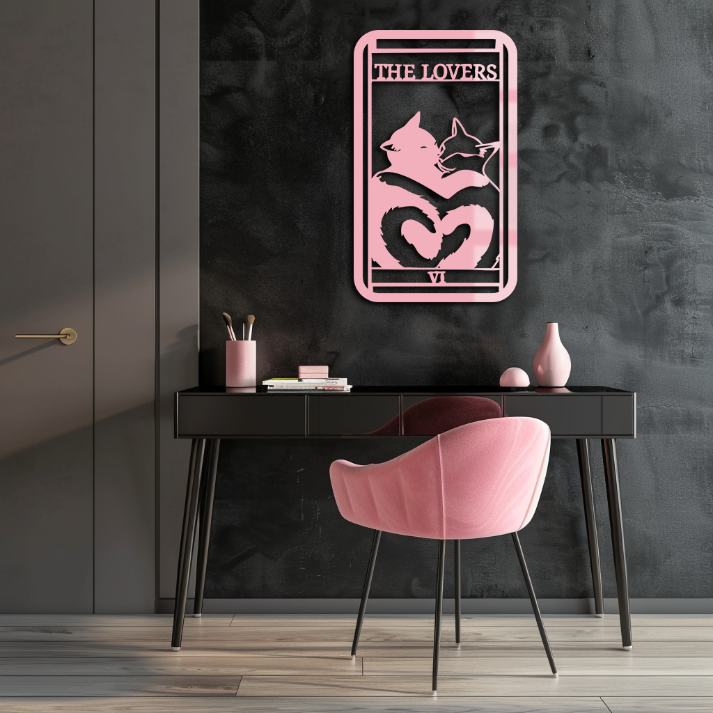 The Lovers Cat Tarot Card Metal Wall Art – Romantic Cat Silhouette Design - KAFGP071