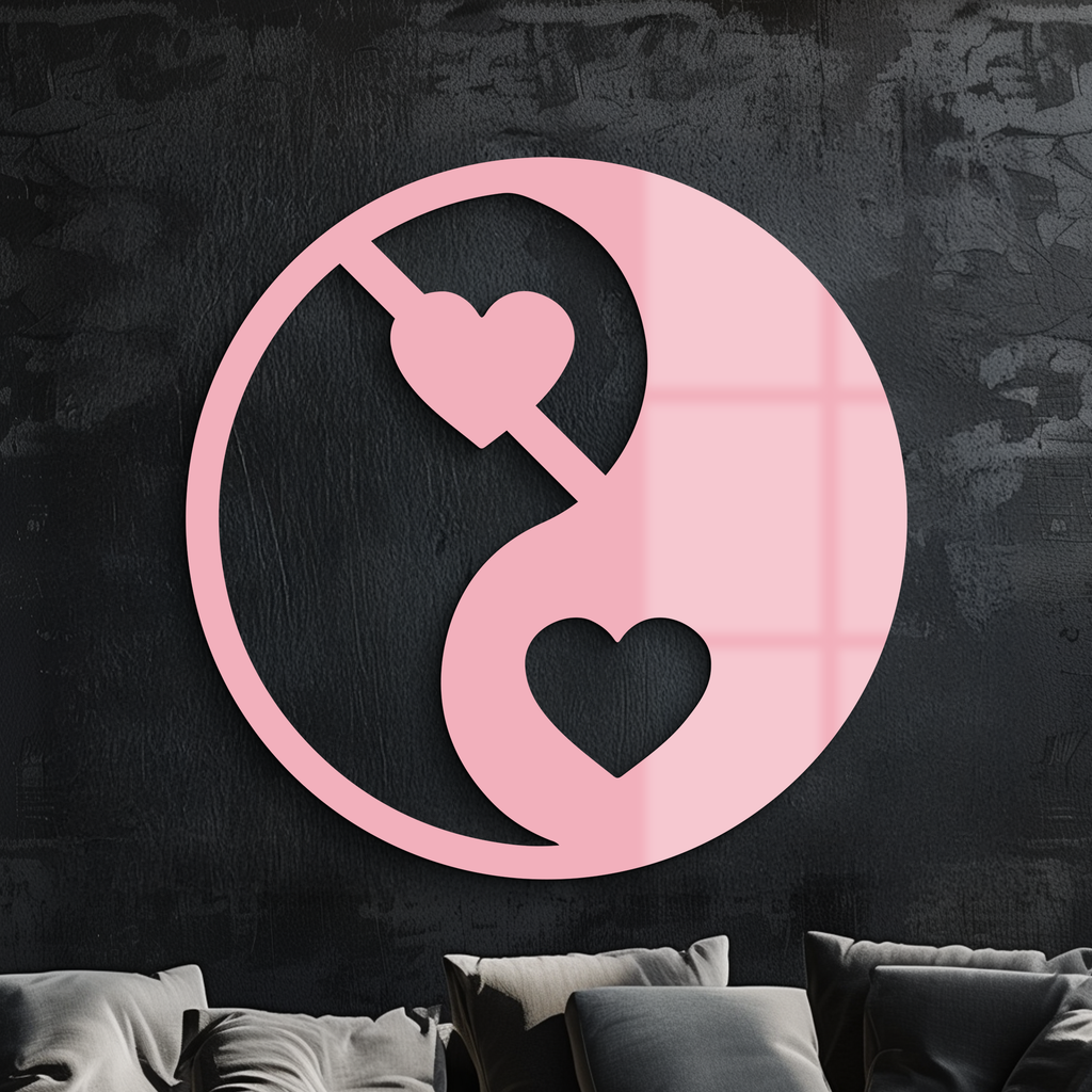 Yin Yang Heart Symbol Metal Wall Art – Modern Love Balance Decor - KAFGP075