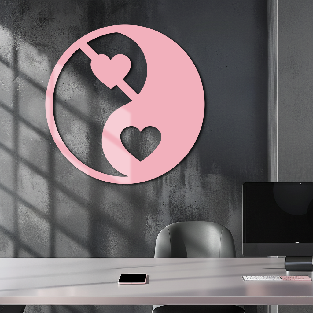 Yin Yang Heart Symbol Metal Wall Art – Modern Love Balance Decor - KAFGP075