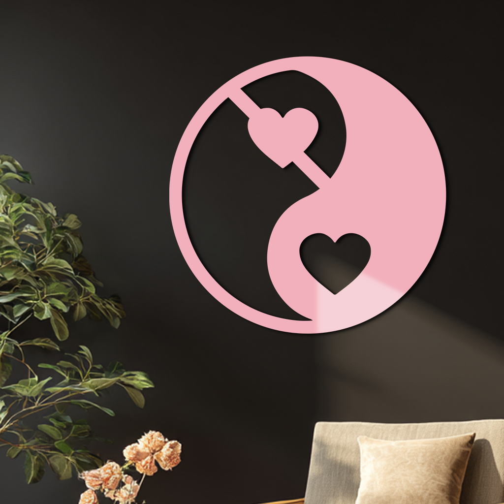 Yin Yang Heart Symbol Metal Wall Art – Modern Love Balance Decor - KAFGP075