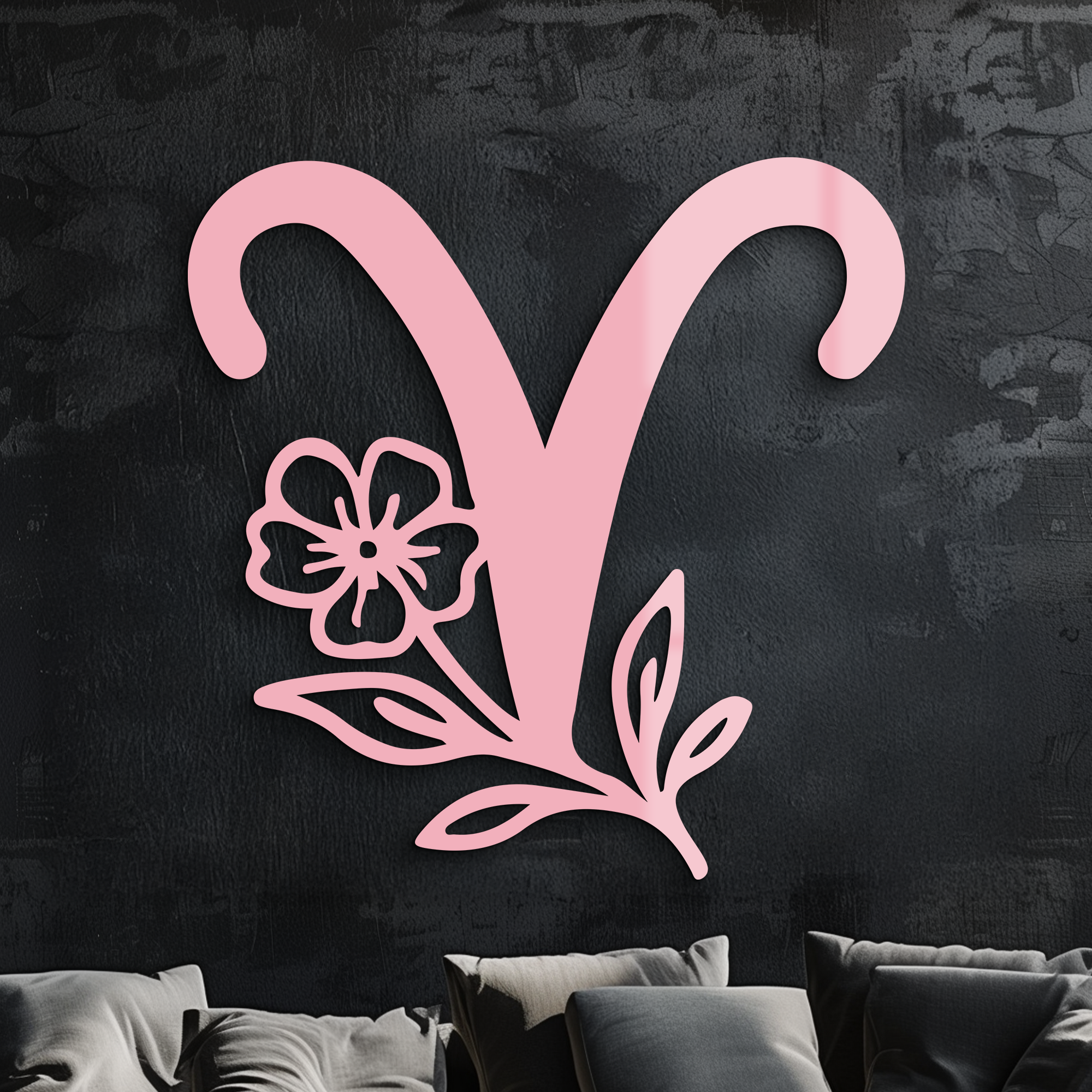 Aries Zodiac Symbol Metal Wall Art – Floral Astrology Home Decor - KAFGP076