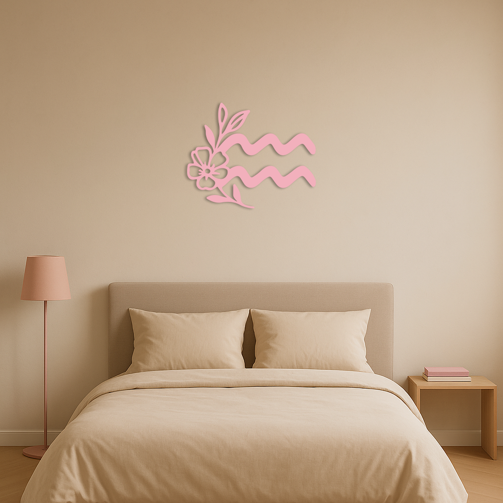 Aquarius Zodiac Flower Symbol Metal Wall Art – Modern Astrology Decor - KAFGP077