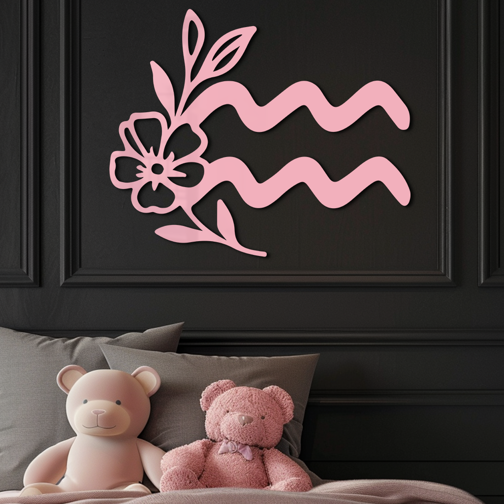 Aquarius Zodiac Flower Symbol Metal Wall Art – Modern Astrology Decor - KAFGP077