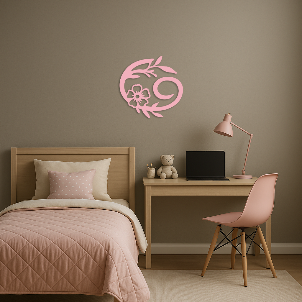 Cancer Zodiac Symbol Metal Wall Art – Floral Astrology Home Decor - KAFGP078