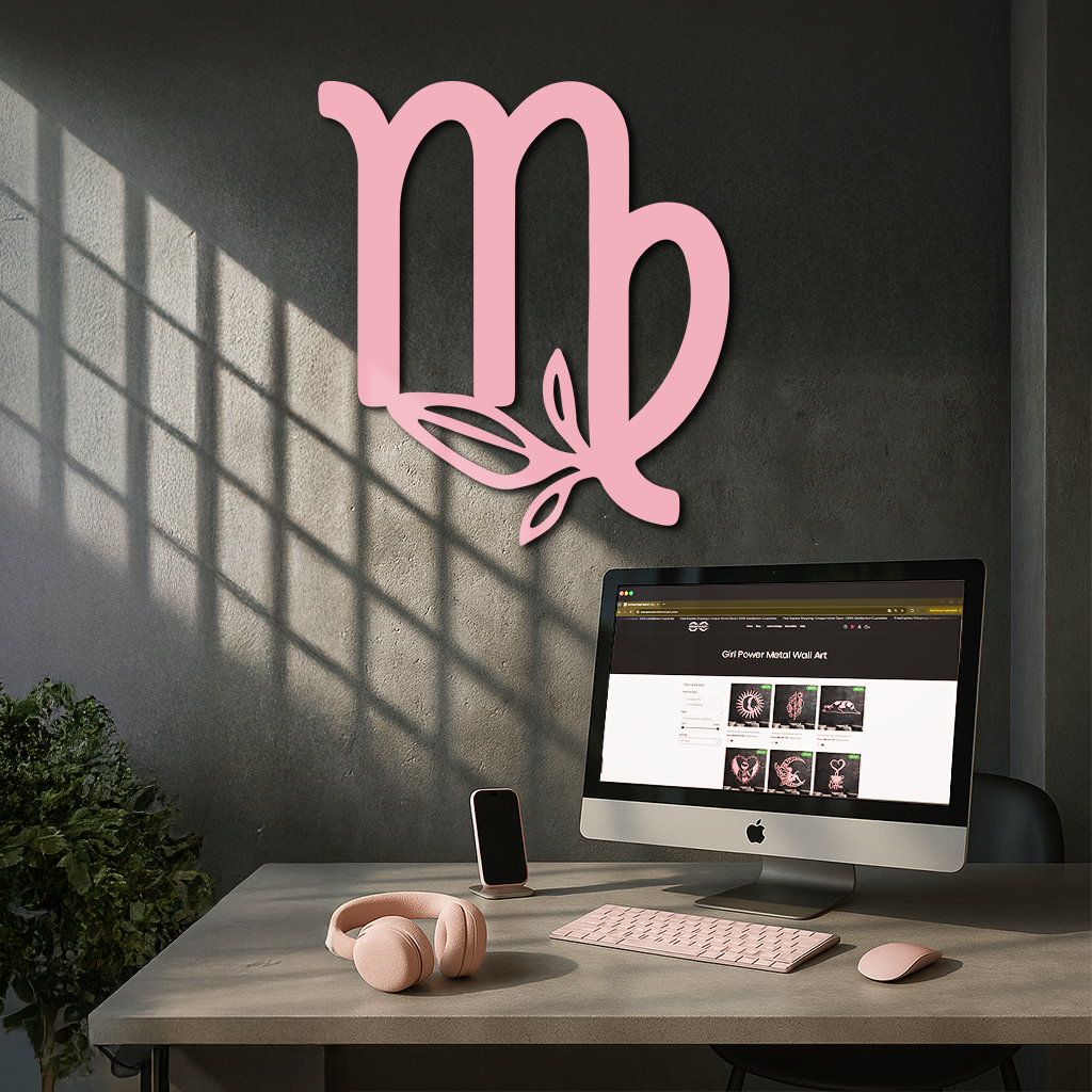 Virgo Zodiac Symbol Metal Wall Art – Floral Virgo Sign Decor - KAFGP079