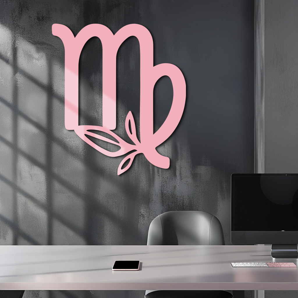 Virgo Zodiac Symbol Metal Wall Art – Floral Virgo Sign Decor - KAFGP079