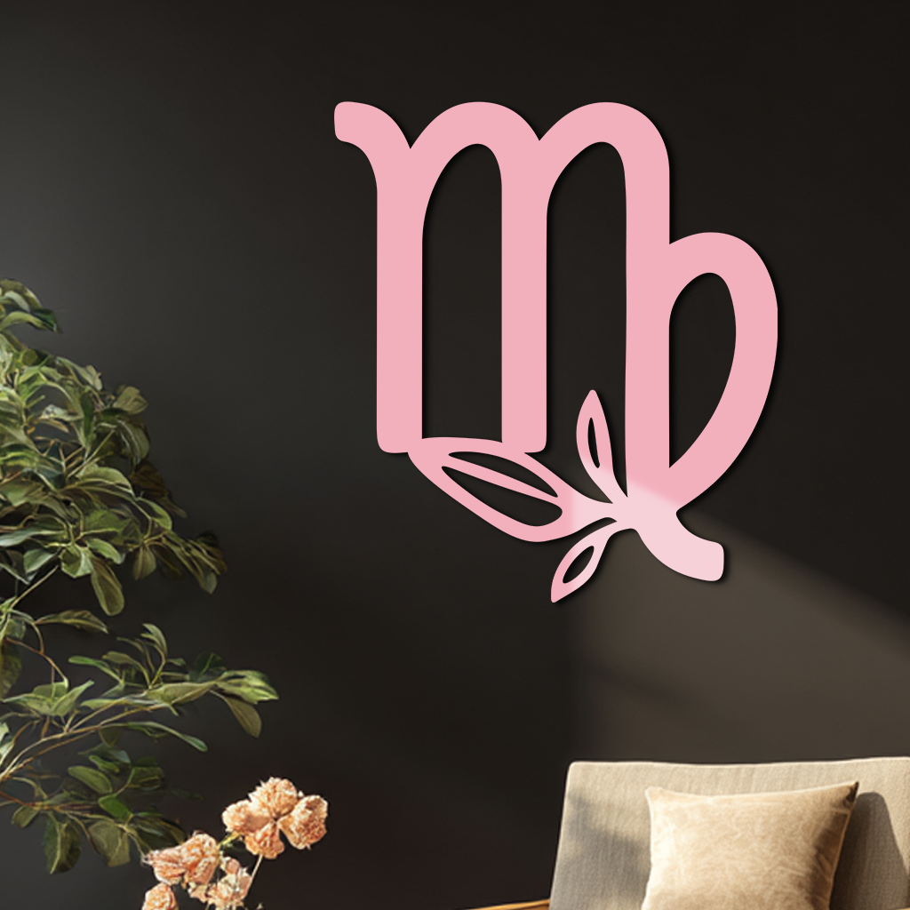 Virgo Zodiac Symbol Metal Wall Art – Floral Virgo Sign Decor - KAFGP079