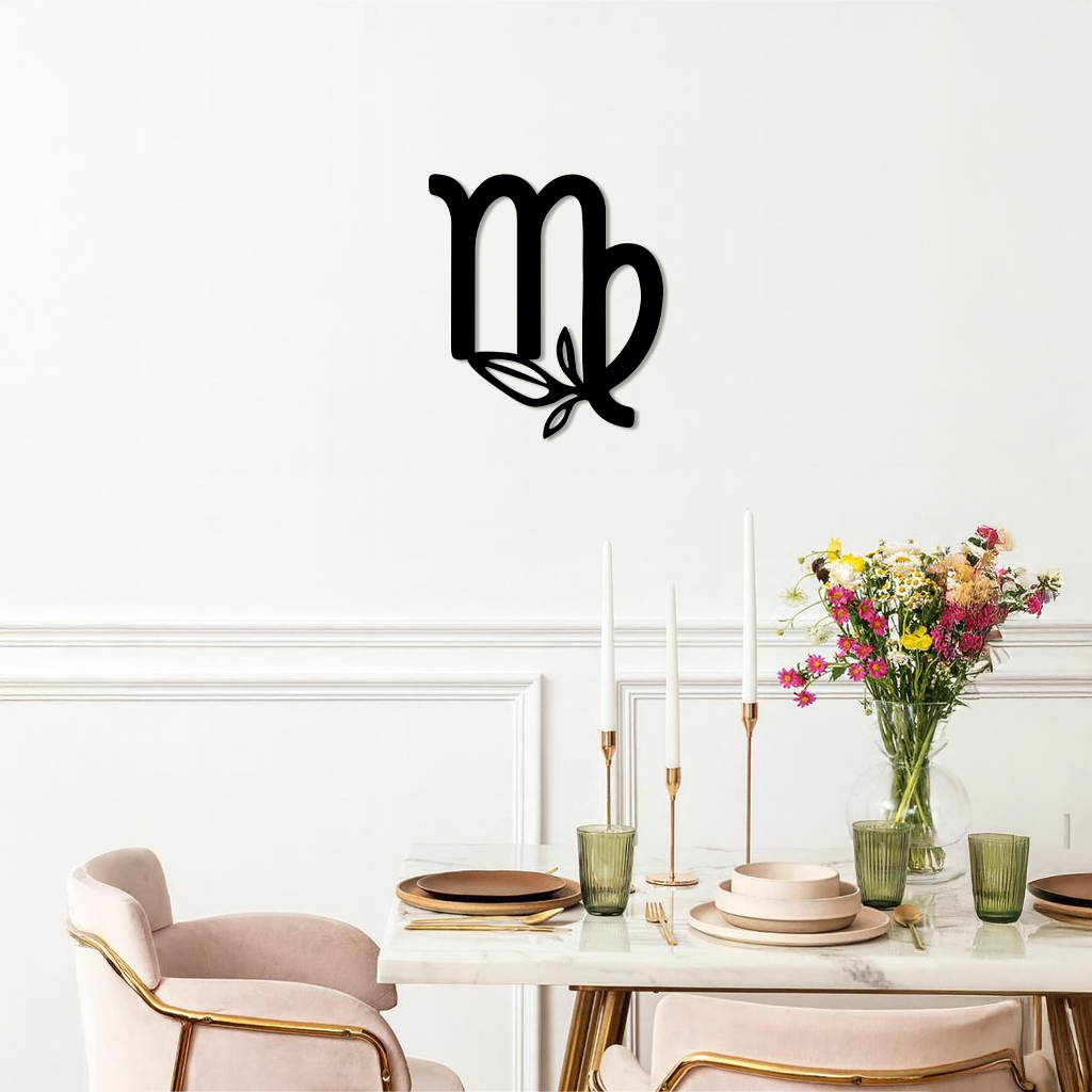 Virgo Zodiac Symbol Metal Wall Art – Floral Virgo Sign Decor - KAFGP079