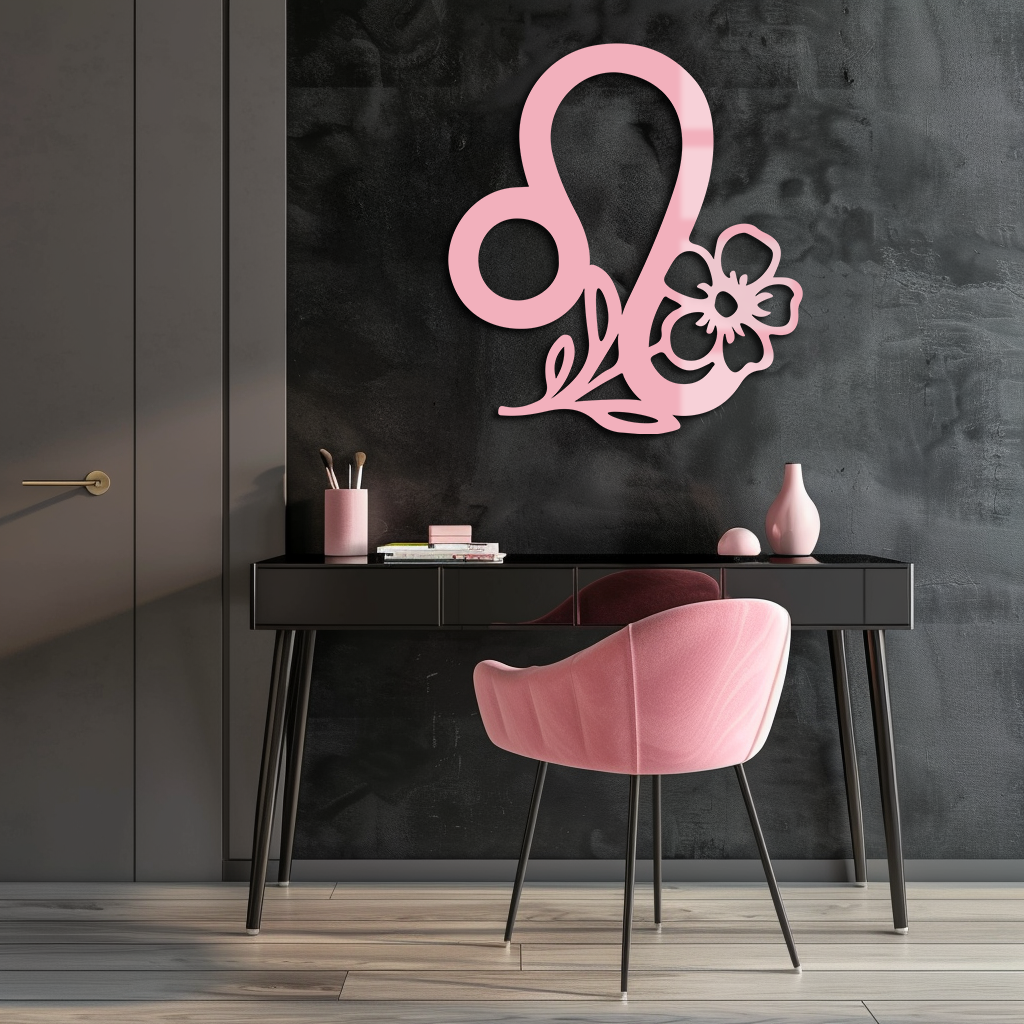 Leo Zodiac Sign Floral Metal Wall Art – Astrology-Inspired Home Decor - KAFGP080