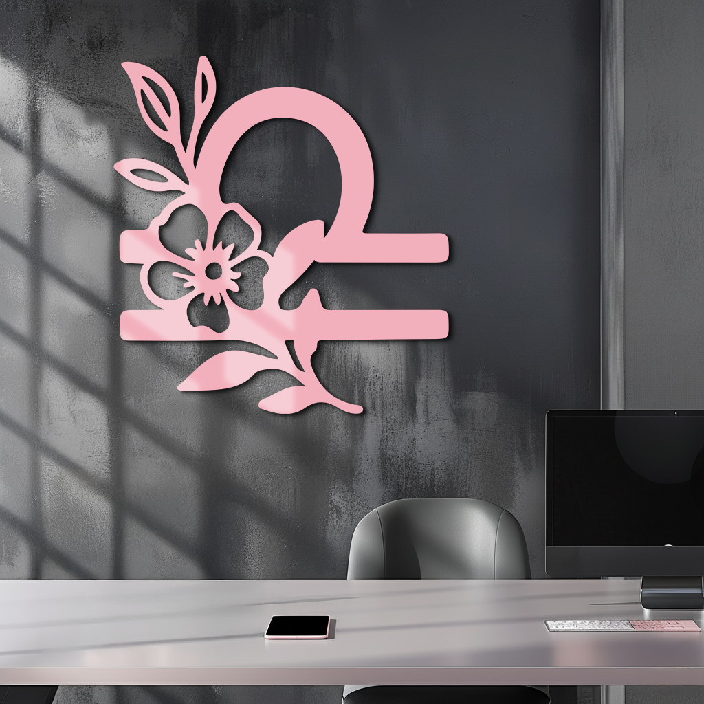 Libra Zodiac Sign Floral Metal Wall Art – Astrology Inspired Home Decor - KAFGP083