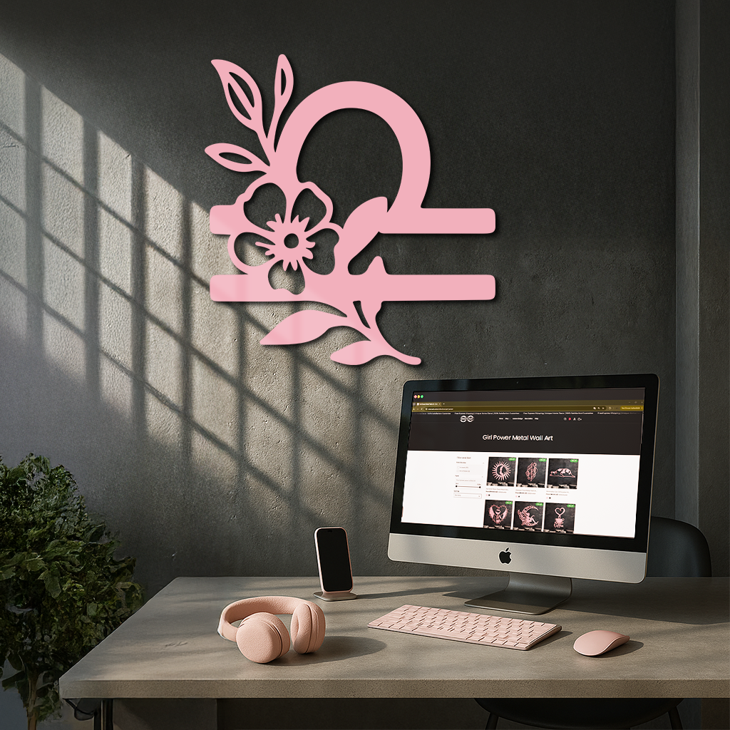 Libra Zodiac Sign Floral Metal Wall Art – Astrology Inspired Home Decor - KAFGP083