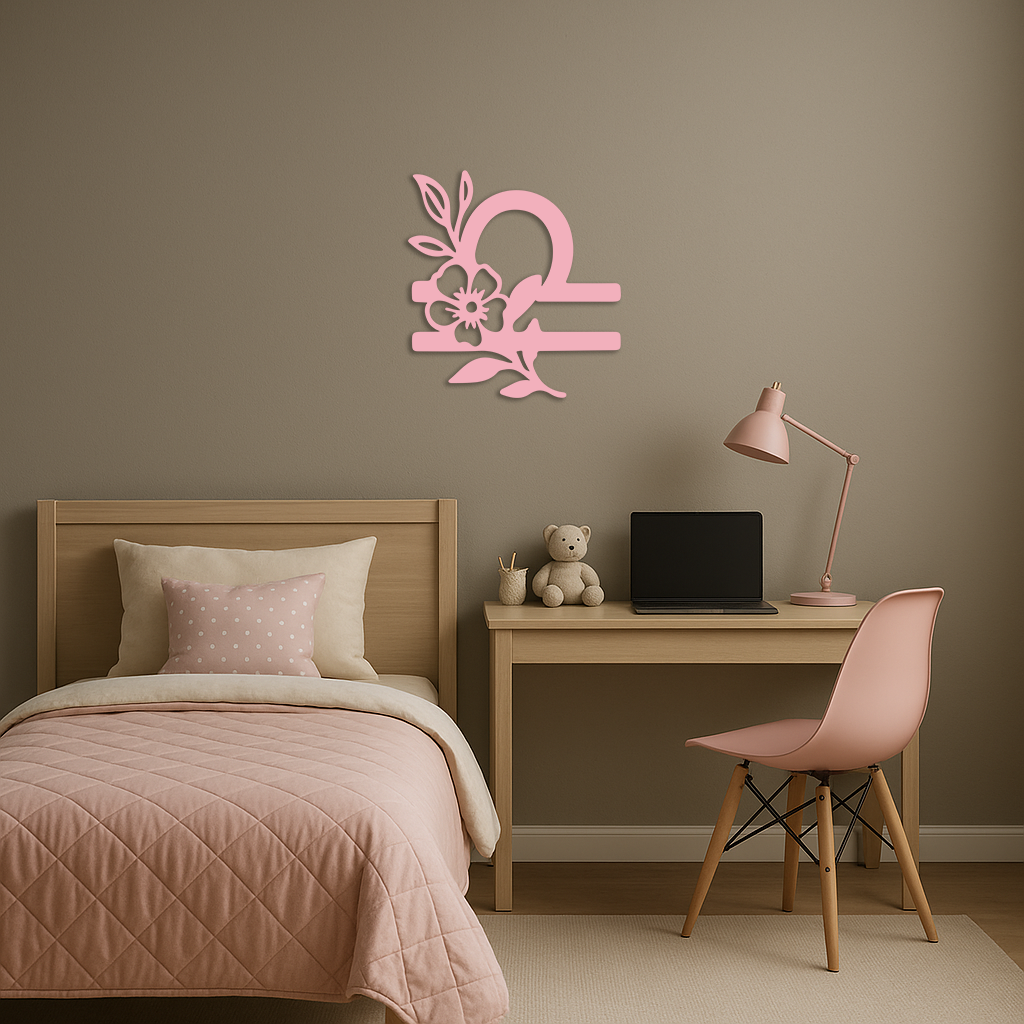 Libra Zodiac Sign Floral Metal Wall Art – Astrology Inspired Home Decor - KAFGP083