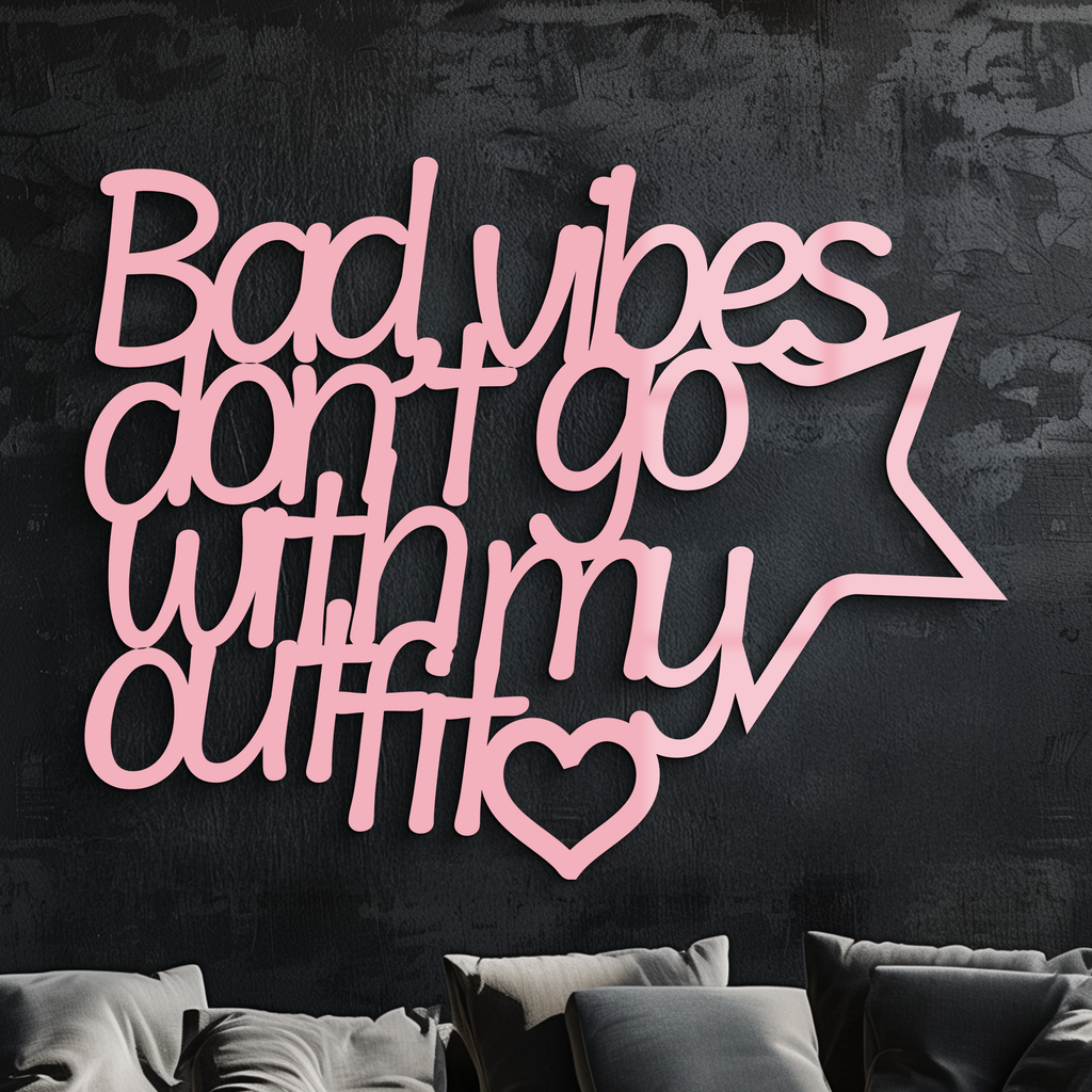 Bad Vibes Don’t Go With My Outfit Metal Wall Art – Modern Quote Design - KAFGP087