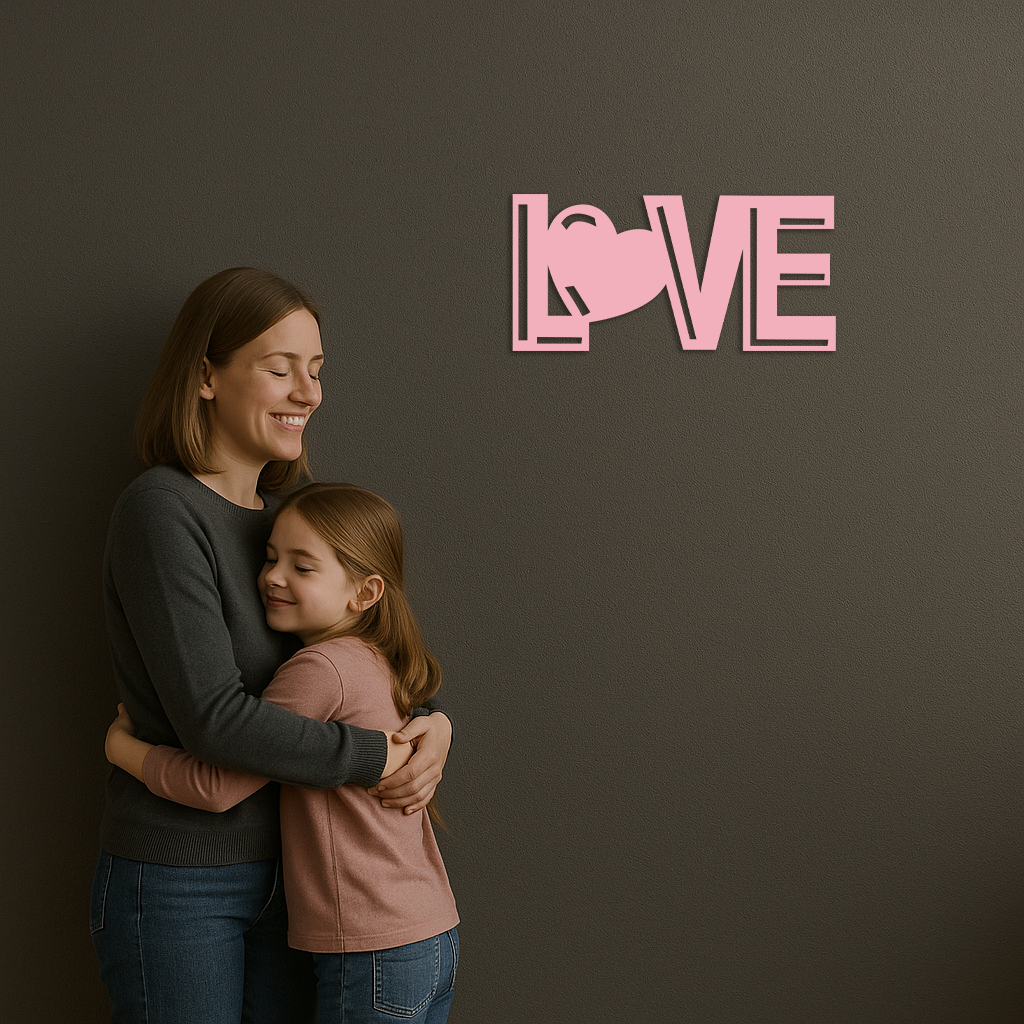 LOVE Heart Typography Metal Wall Art – Modern Romantic Decor - KAFGP097