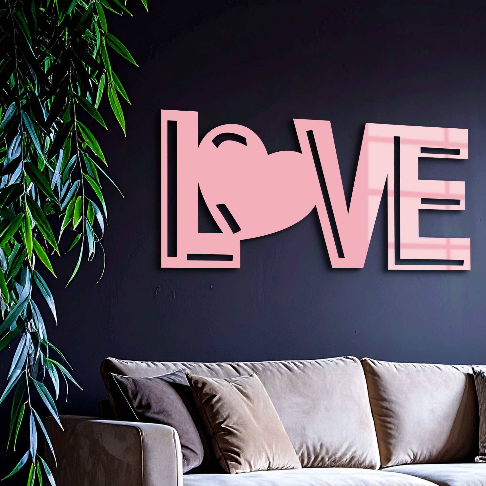 LOVE Heart Typography Metal Wall Art – Modern Romantic Decor - KAFGP097