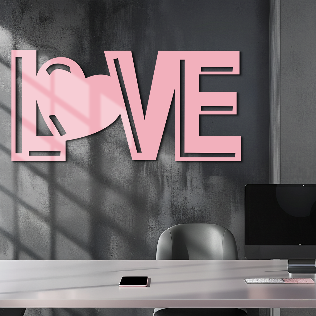 LOVE Heart Typography Metal Wall Art – Modern Romantic Decor - KAFGP097