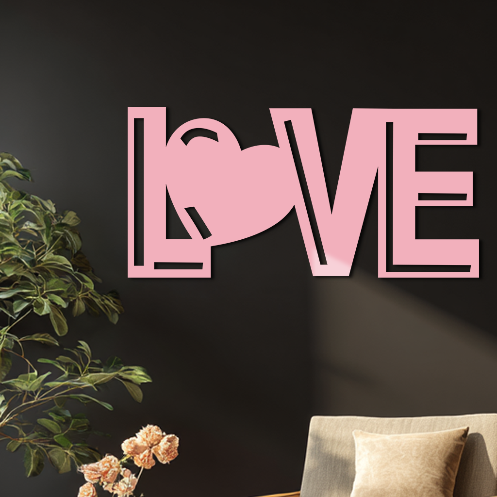 LOVE Heart Typography Metal Wall Art – Modern Romantic Decor - KAFGP097