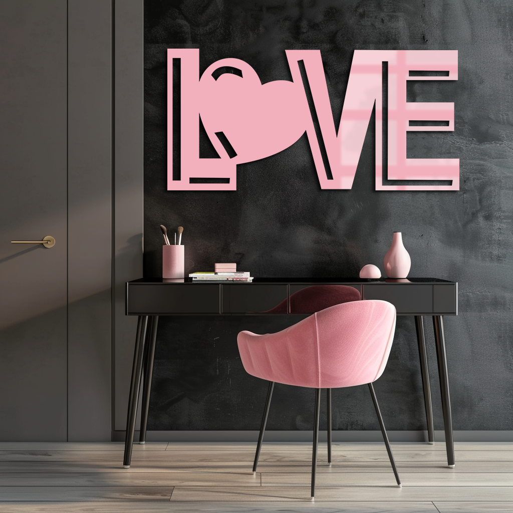 LOVE Heart Typography Metal Wall Art – Modern Romantic Decor - KAFGP097