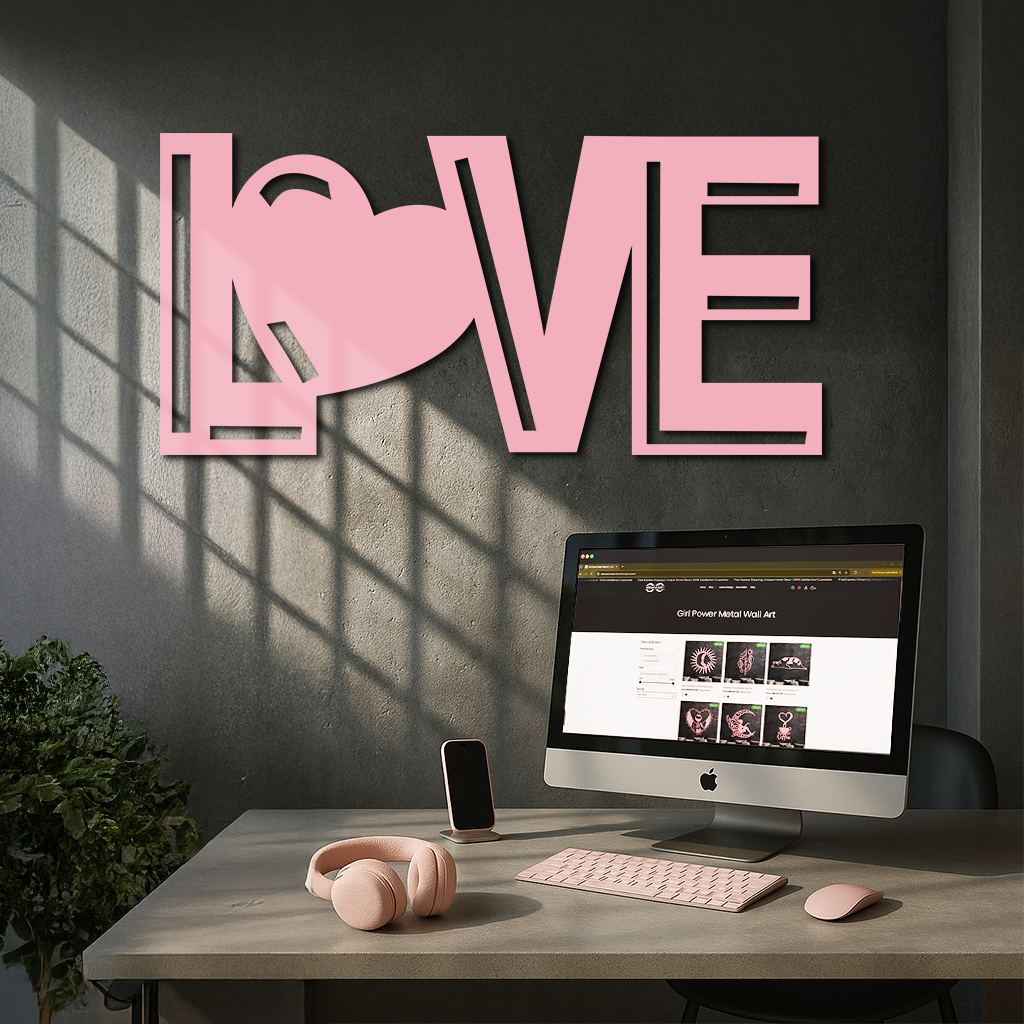 LOVE Heart Typography Metal Wall Art – Modern Romantic Decor - KAFGP097