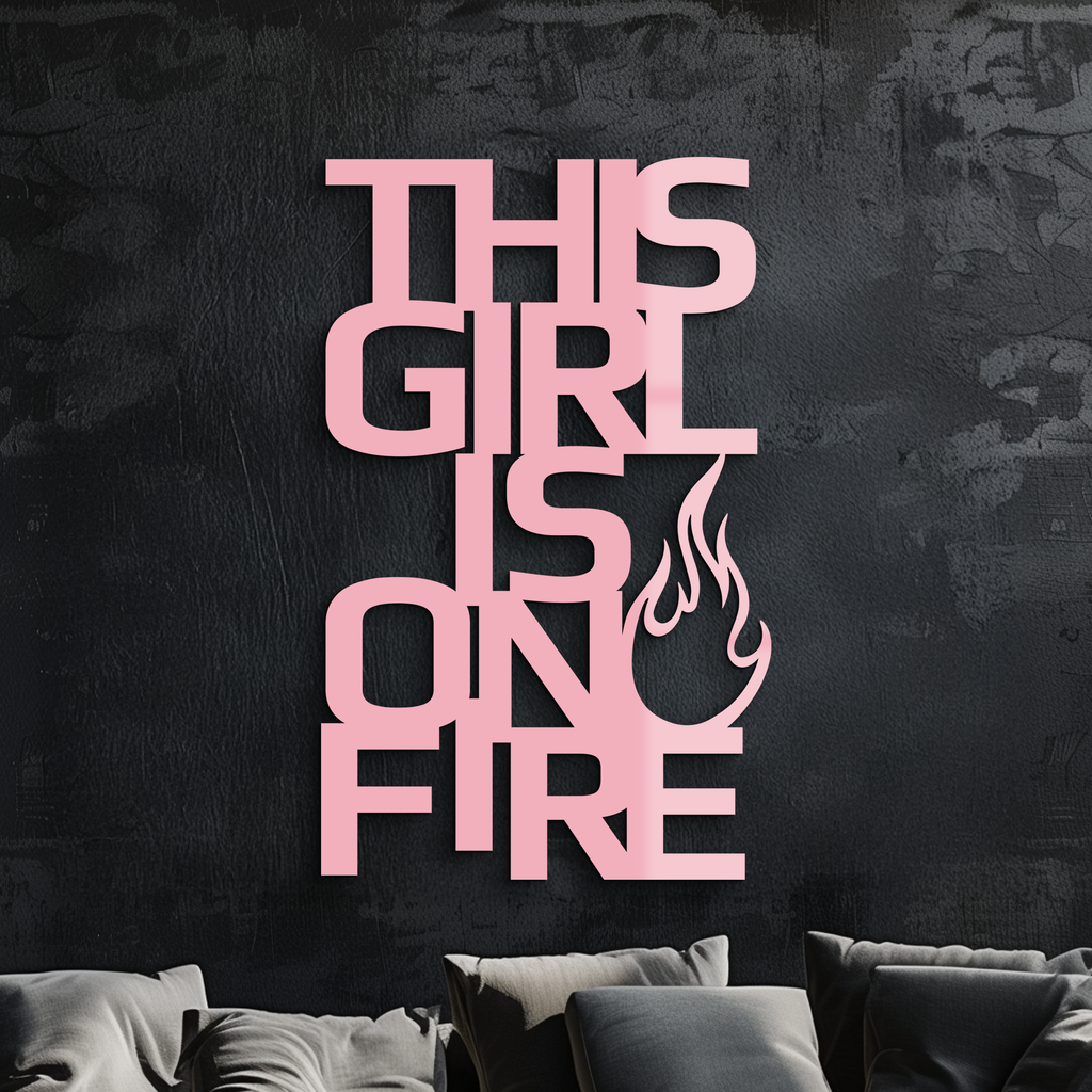 This Girl Is On Fire Metal Wall Art – Bold Flame Typography Design - KAFGP112