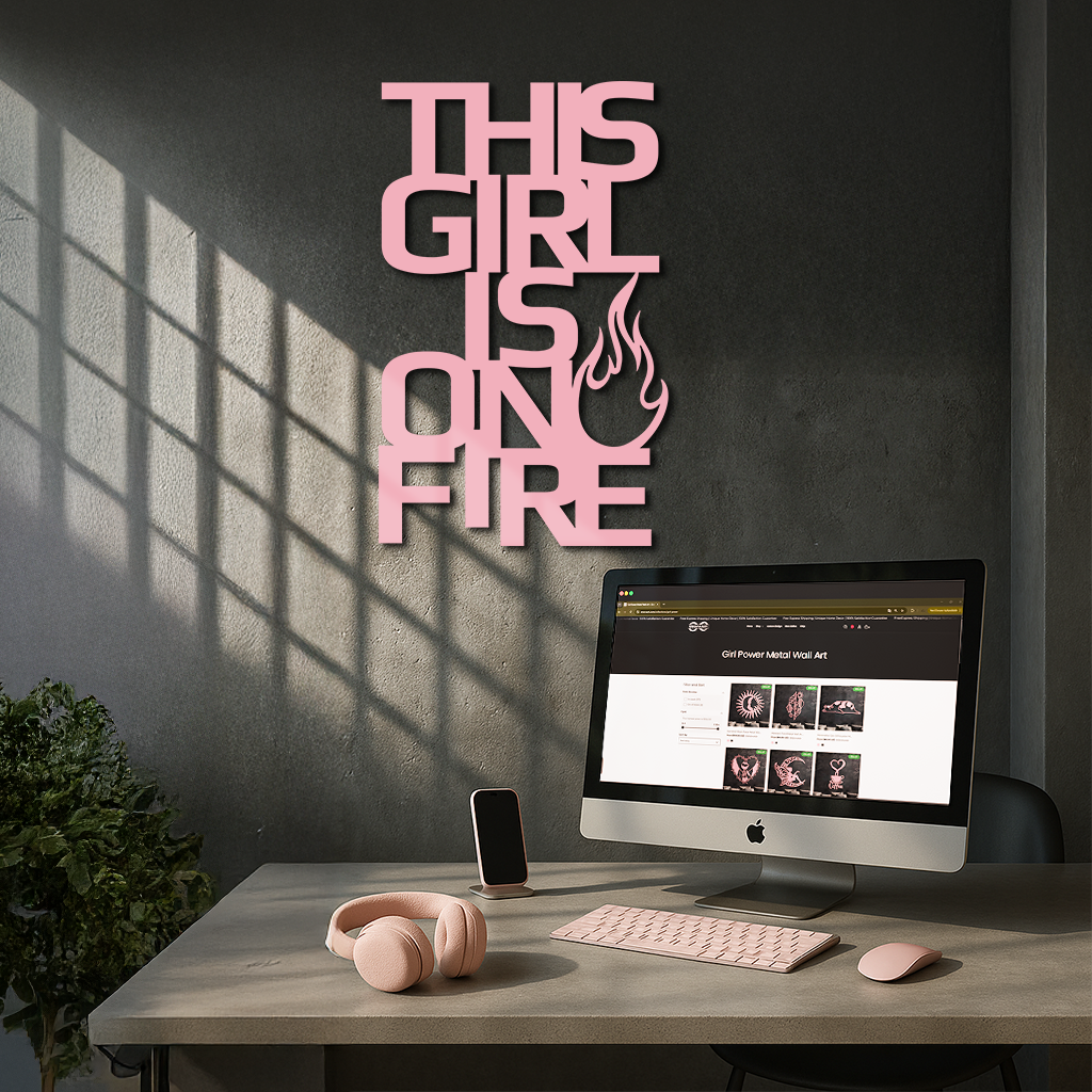 This Girl Is On Fire Metal Wall Art – Bold Flame Typography Design - KAFGP112