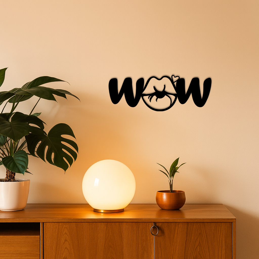 Wow Face Expression Metal Wall Art – Modern Typography Design - KAFGP113