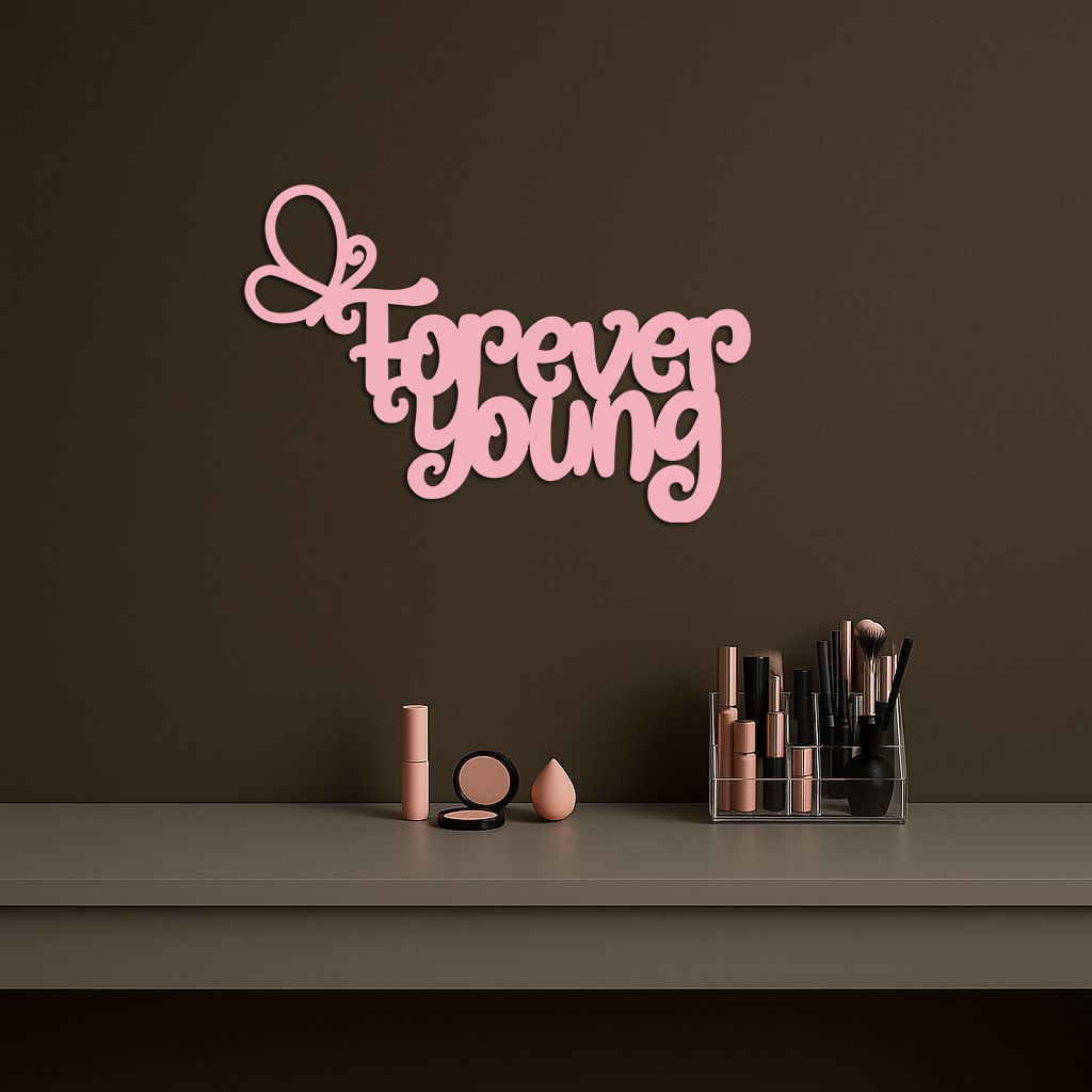 Forever Young Butterfly Script Metal Wall Art – Whimsical Home Decor - KAFGP117