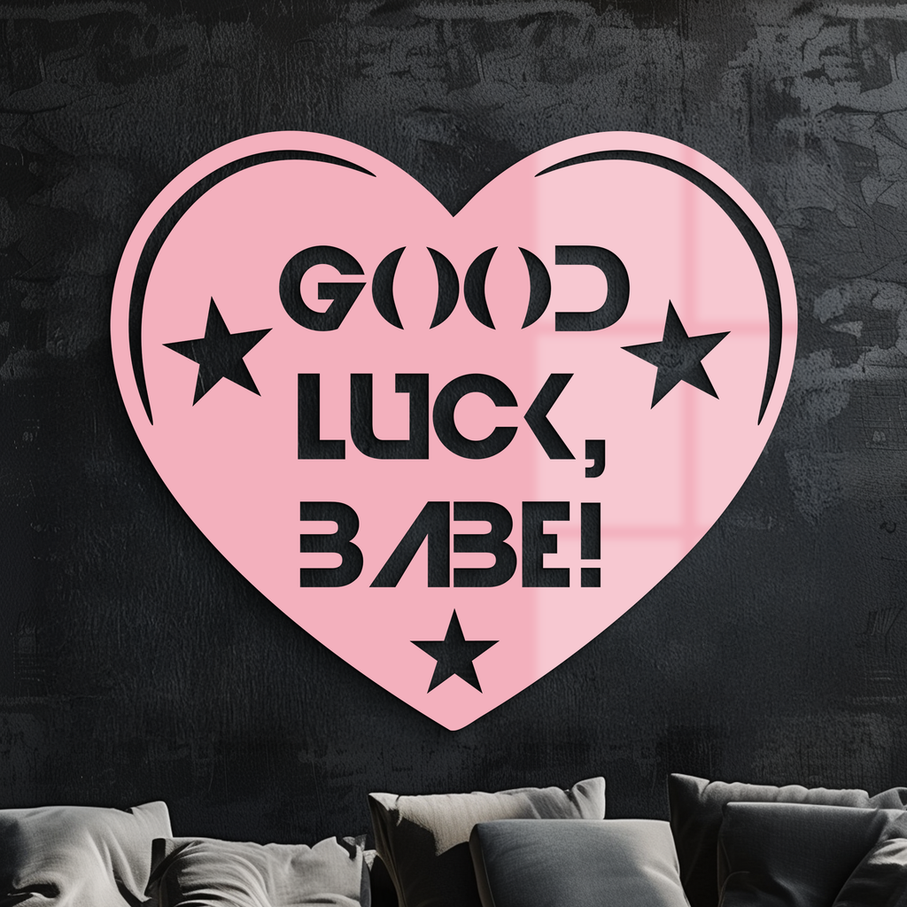 Good Luck Babe Heart Metal Wall Art – Positive Vibes Star Design - KAFGP120