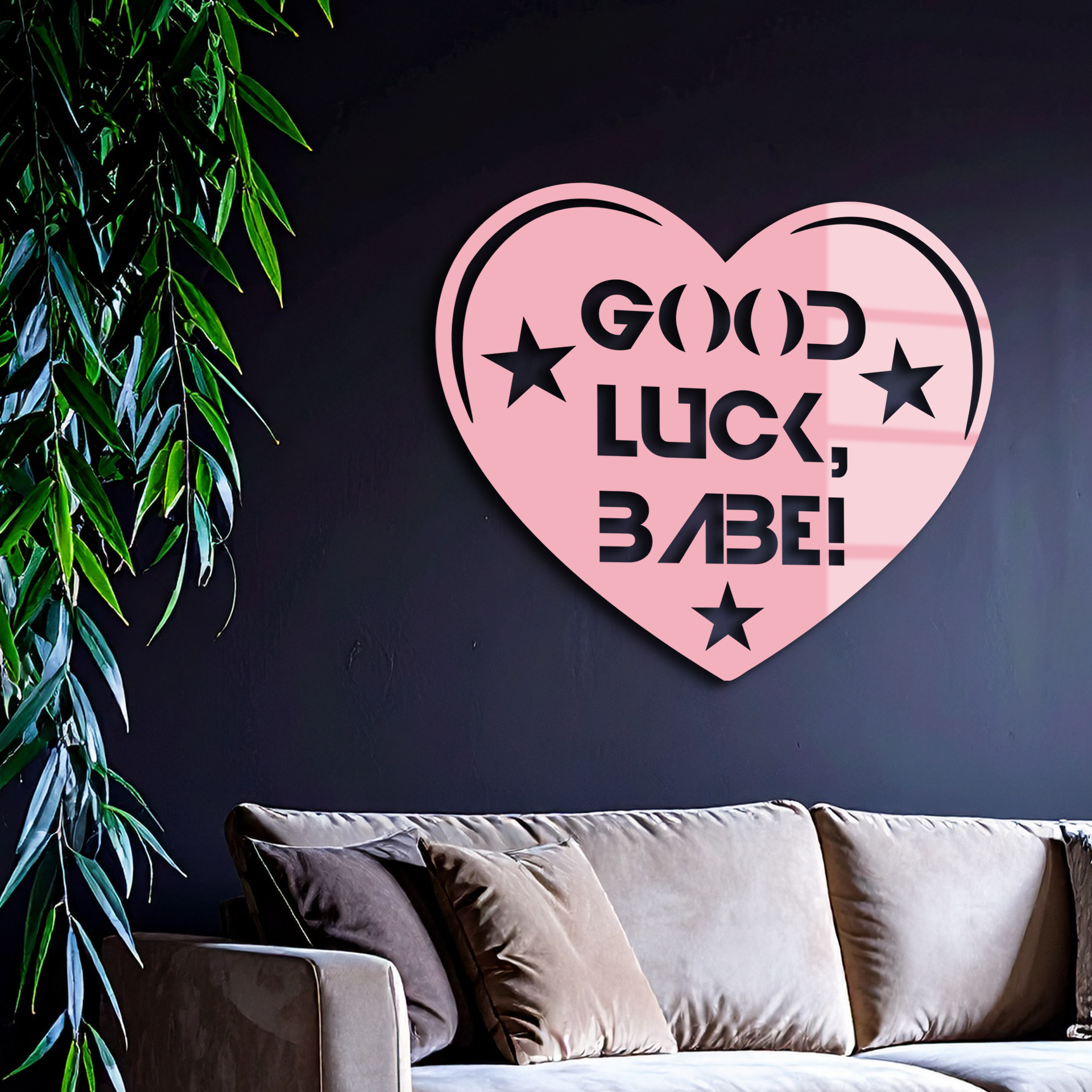 Good Luck Babe Heart Metal Wall Art – Positive Vibes Star Design - KAFGP120