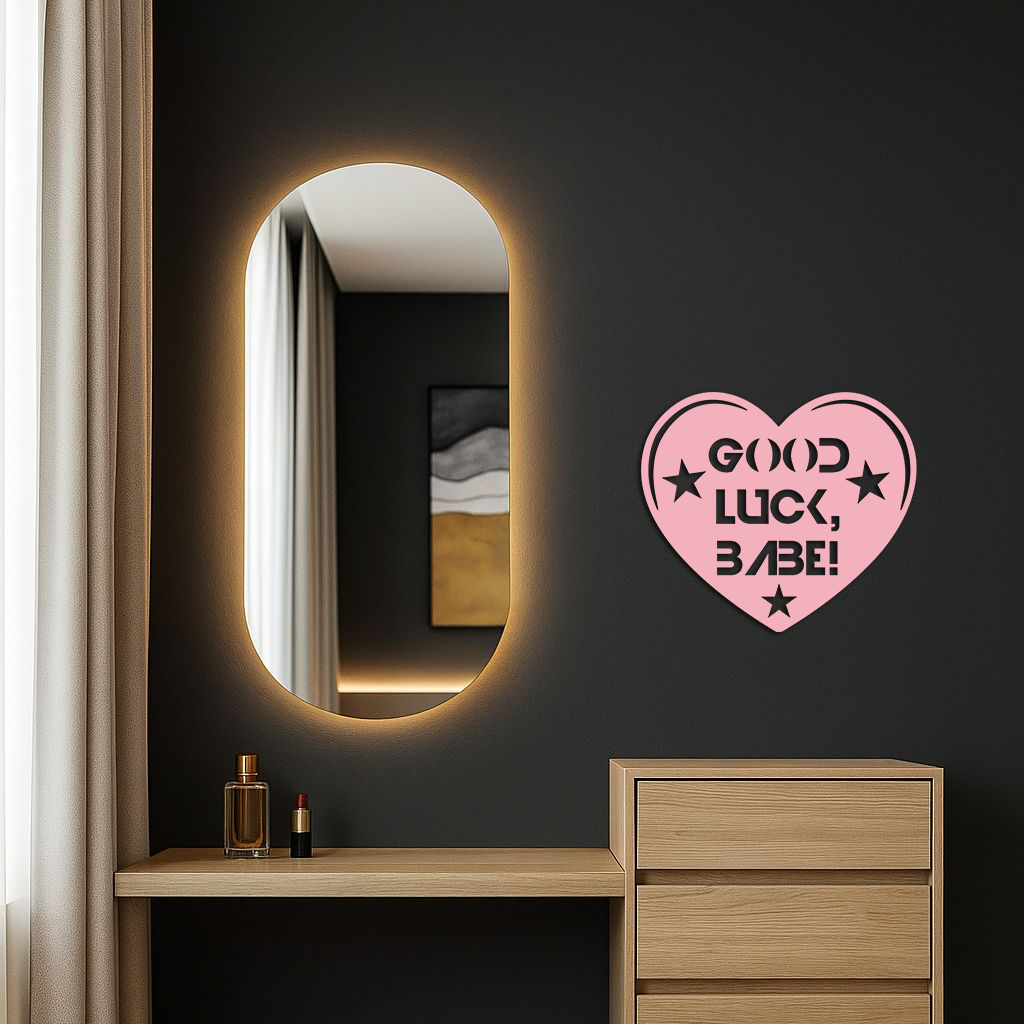 Good Luck Babe Heart Metal Wall Art – Positive Vibes Star Design - KAFGP120