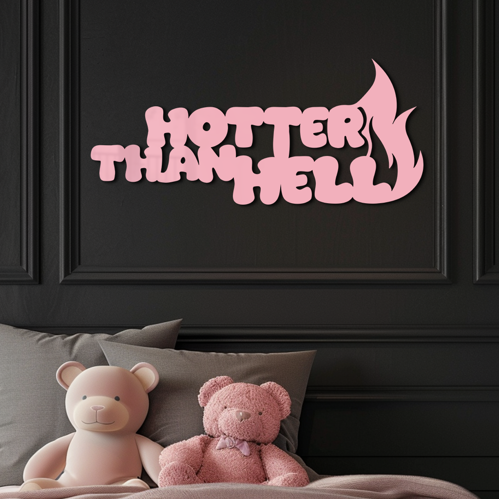 Hotter Than Hell Metal Wall Art – Bold Flame Typography Design - KAFGP124