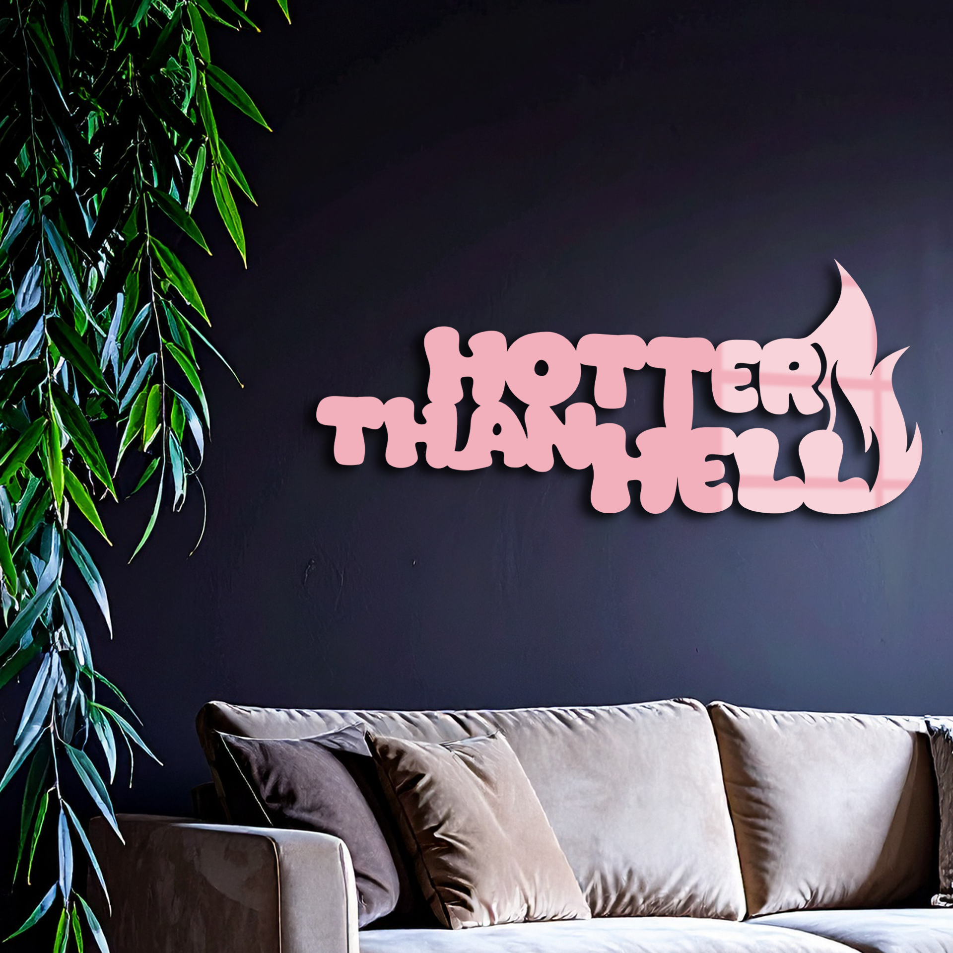 Hotter Than Hell Metal Wall Art – Bold Flame Typography Design - KAFGP124
