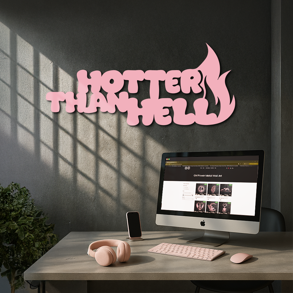 Hotter Than Hell Metal Wall Art – Bold Flame Typography Design - KAFGP124