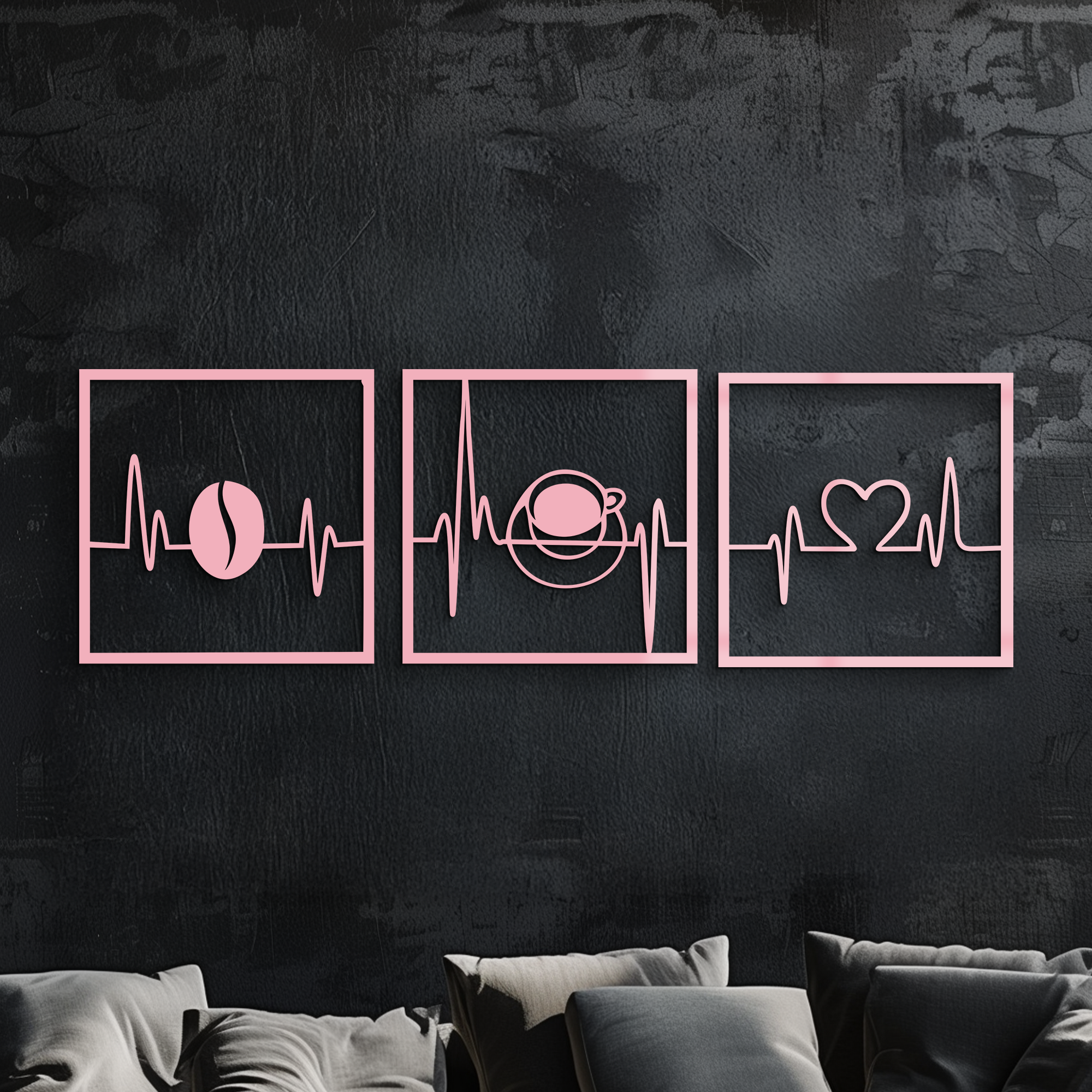 Coffee Heartbeat Metal Wall Art – 3 Panel Espresso Lover Decor - KAFGP128