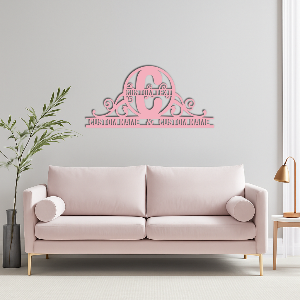 Personalized Initial Monogram Metal Wall Art – Custom Family Name Sign - KAFGP130