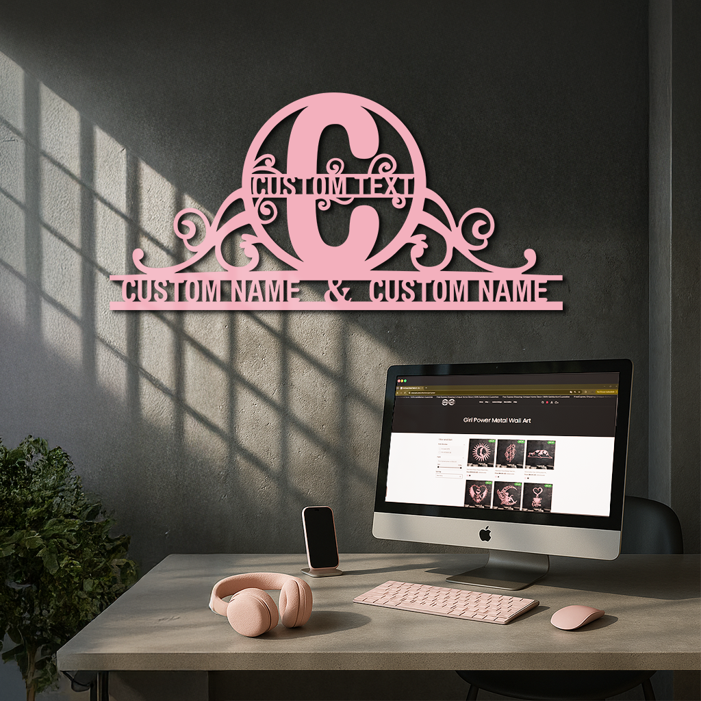 Personalized Initial Monogram Metal Wall Art – Custom Family Name Sign - KAFGP130