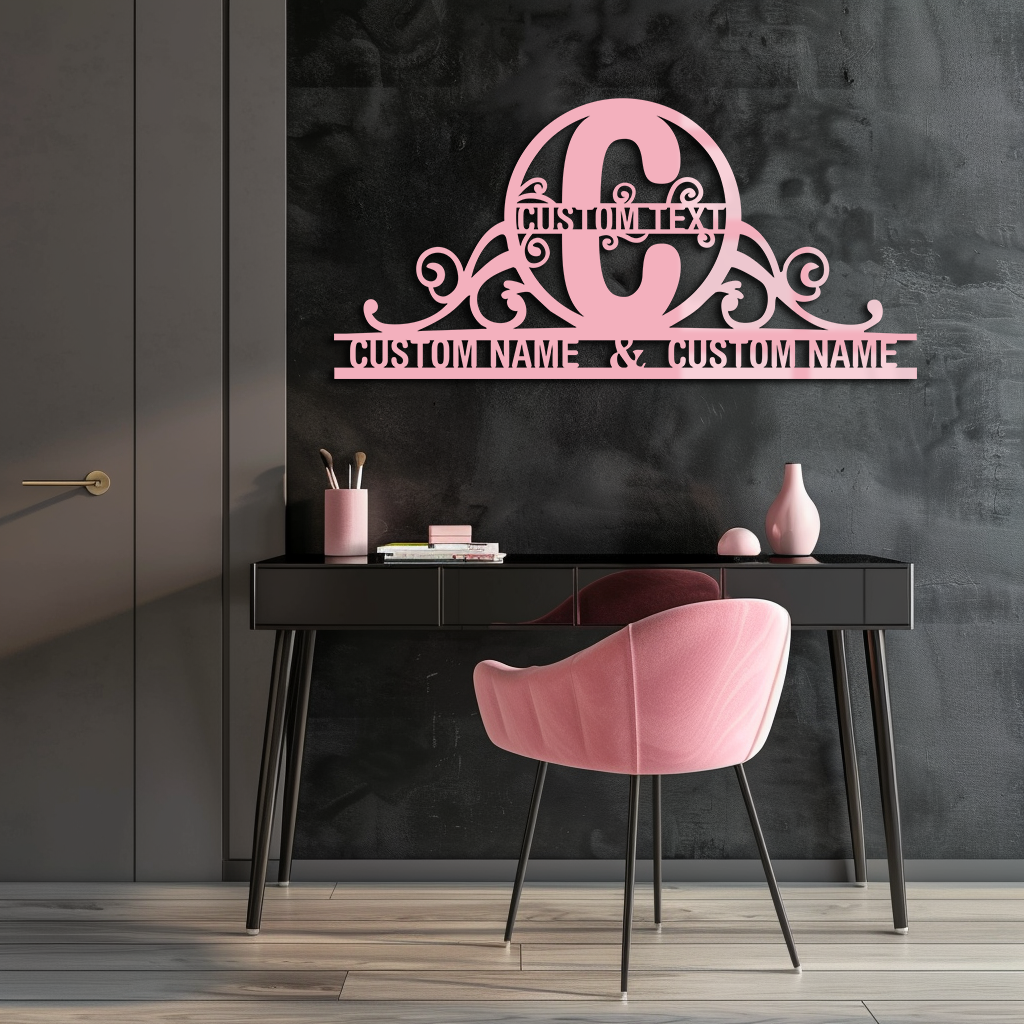Personalized Initial Monogram Metal Wall Art – Custom Family Name Sign - KAFGP130