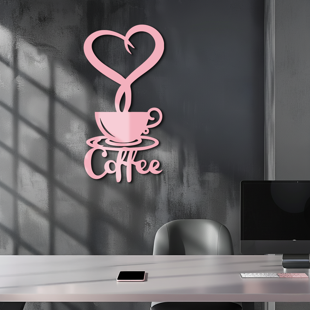 Coffee Cup Heart Metal Wall Art – Modern Coffee Lover Kitchen Decor -KAFGP131