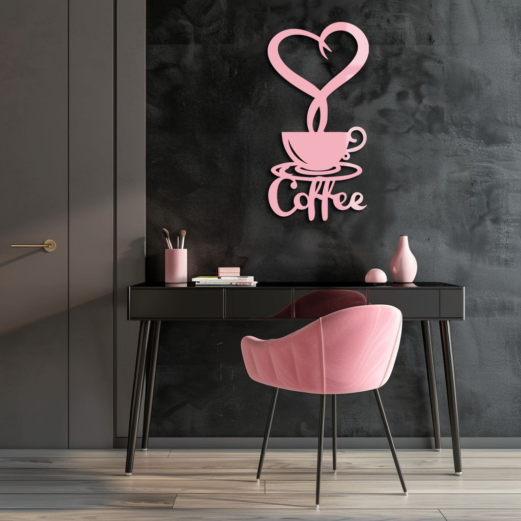 Coffee Cup Heart Metal Wall Art – Modern Coffee Lover Kitchen Decor -KAFGP131