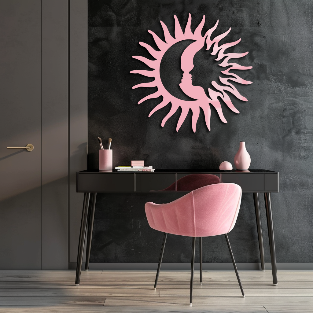 Sun and Moon Face Metal Wall Art – Celestial Silhouette Home Decor - KAFGP136