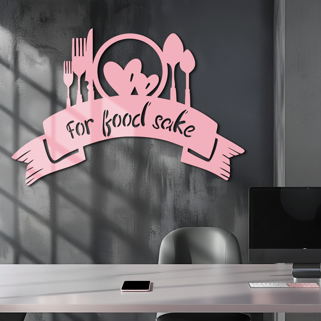 For Food Sake Metal Wall Art – Modern Kitchen & Dining Room Decor - KAFGP139