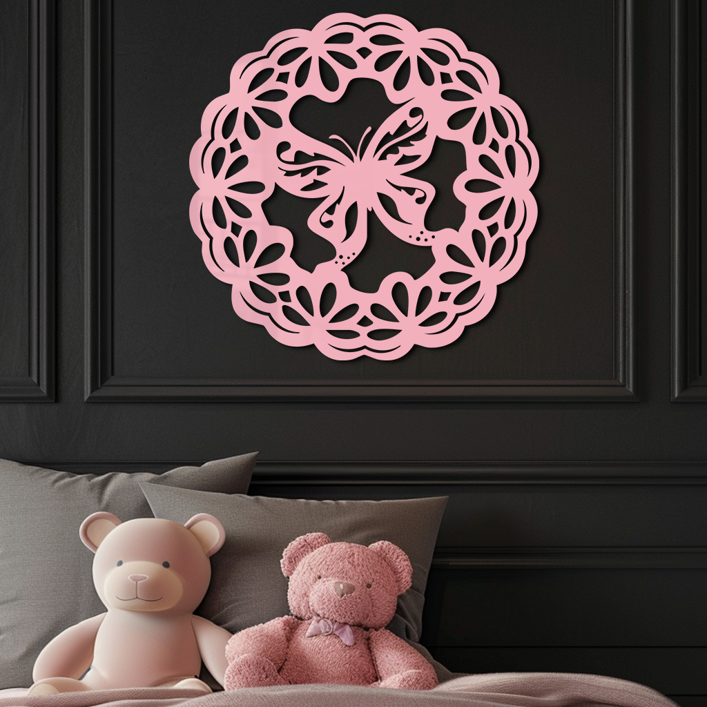 Round Butterfly Mandala Metal Wall Art – Nature Inspired Decorative Wall Hanging - KAFGP141