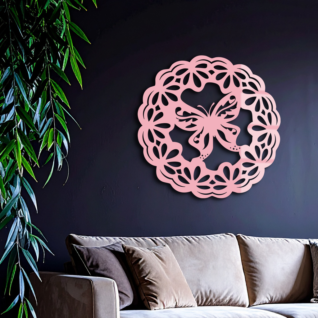 Round Butterfly Mandala Metal Wall Art – Nature Inspired Decorative Wall Hanging - KAFGP141