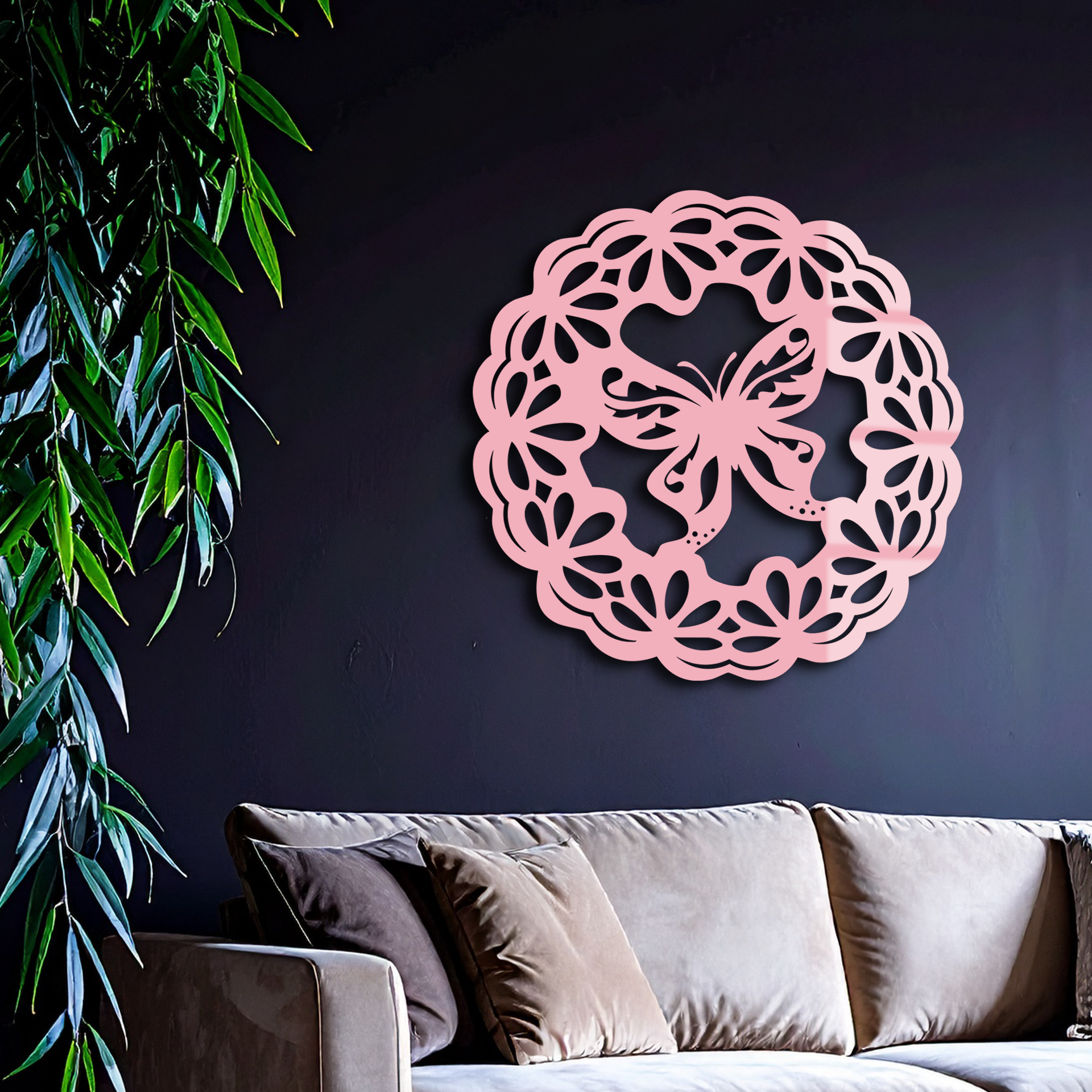 Round Butterfly Mandala Metal Wall Art – Nature Inspired Decorative Wall Hanging - KAFGP141