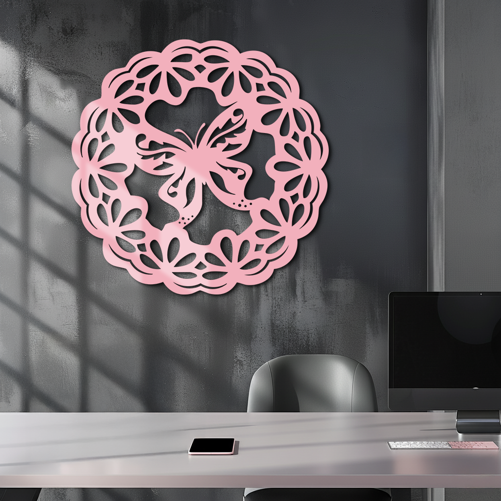 Round Butterfly Mandala Metal Wall Art – Nature Inspired Decorative Wall Hanging - KAFGP141