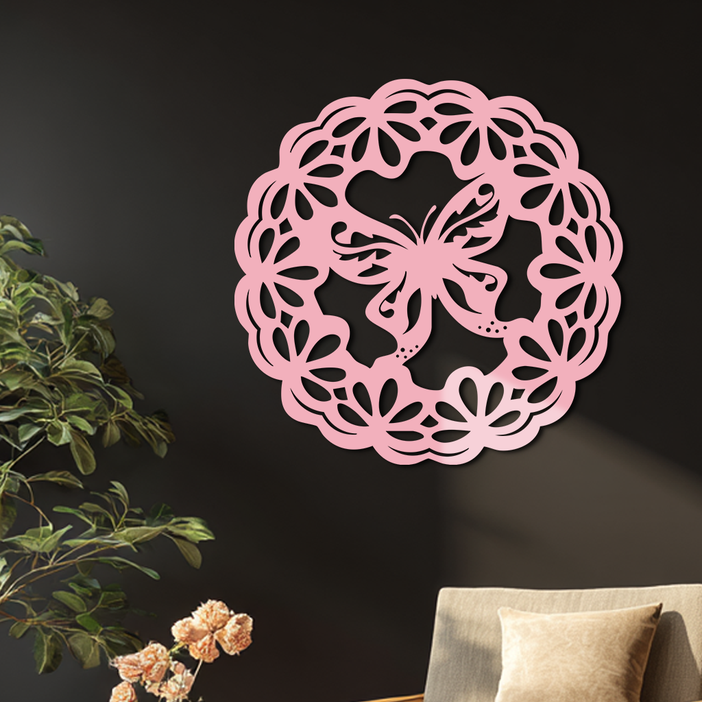 Round Butterfly Mandala Metal Wall Art – Nature Inspired Decorative Wall Hanging - KAFGP141
