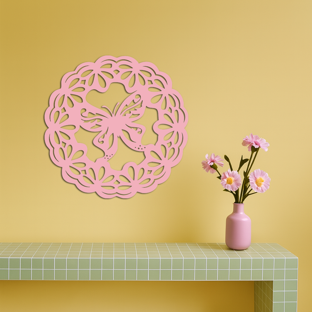 Round Butterfly Mandala Metal Wall Art – Nature Inspired Decorative Wall Hanging - KAFGP141
