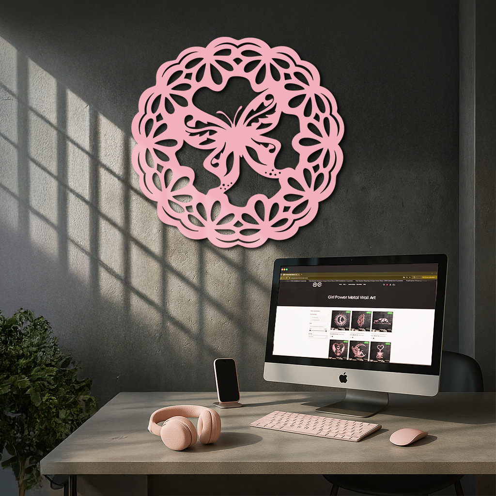 Round Butterfly Mandala Metal Wall Art – Nature Inspired Decorative Wall Hanging - KAFGP141