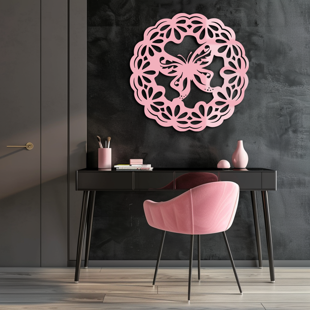 Round Butterfly Mandala Metal Wall Art – Nature Inspired Decorative Wall Hanging - KAFGP141